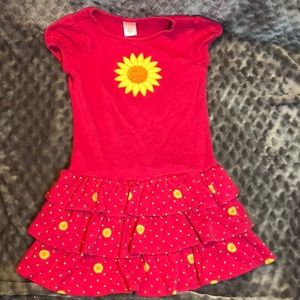 Ruffle bottom dress with sunflower